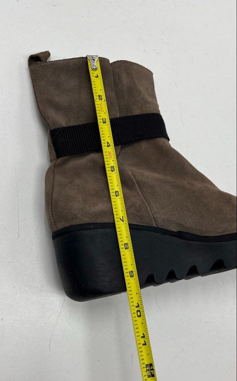 Fly London Yama Brown Suede Wedge Heel Ankle Boots Size 41