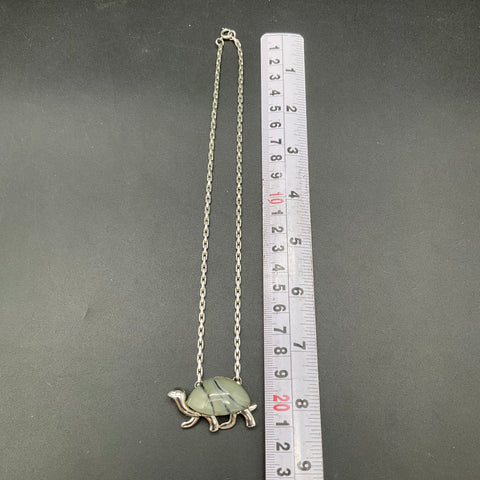 Vintage Eisenberg Silver Tone Jelly Belly Turtle Pendant Necklace Signed 17"