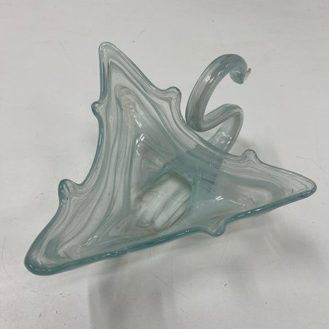 Vintage Hand Blown Art Glass Swan Bowl Dish Blue White Swirl Mid-Century Large