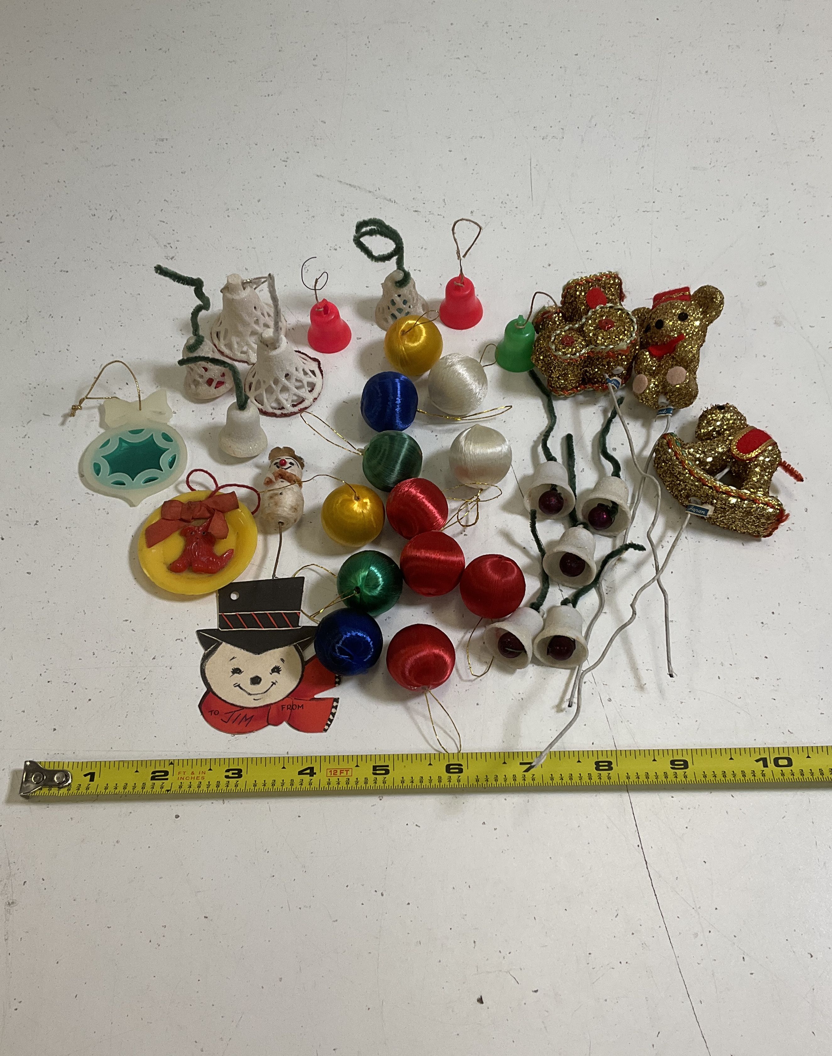 Vintage Lot Mini Christmas Ornaments Picks Mid Century Satin Glitter Plastic