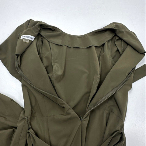 Calvin Klein Women's Olive Green Flutter Sleeve Belted Jumpsuit Size 4
