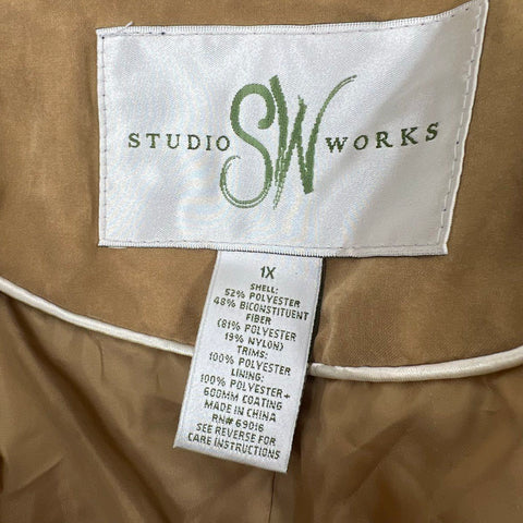 Studio Works Women's NWT Brown Quilted Faux Fur Hood Parka Coat Size 1X