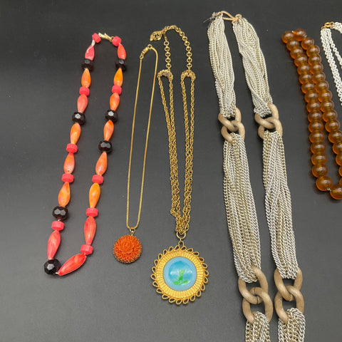 Vintage and Retro Jewelry Lot of 8 Necklaces Locket Reverse Intaglio Beads