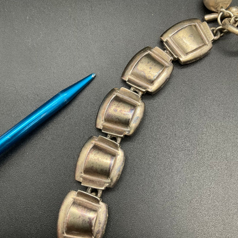 Vintage Anne Klein Silver Tone Rectangular Link Necklace Toggle Clasp