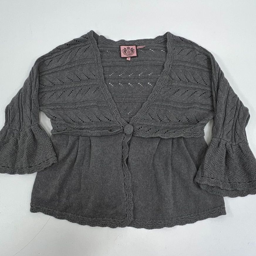 Vintage Y2K Juicy Couture Cashmere Blend Pointelle Knit Cardigan Women's M Gray
