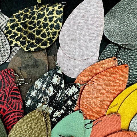 Faux Leather Teardrop Earrings Bulk Jewelry Lot 60 Pairs Mixed Colors Patterns