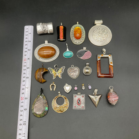 Mixed Costume Jewelry Pendant Lot 0.74 Lbs Vintage to Modern Abalone Butterfly