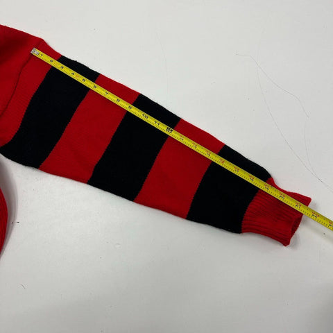 Vintage 90s Mickey & Co. Men's Red Knit Sweater Mickey Mouse Face Striped L