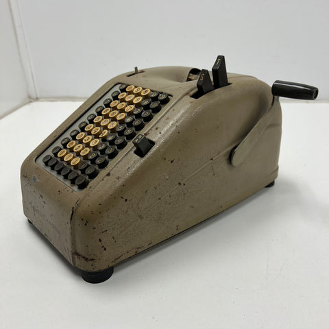 Vintage Smith Corona Hand Crank Adding Machine Gray Metal Industrial Mid-Century
