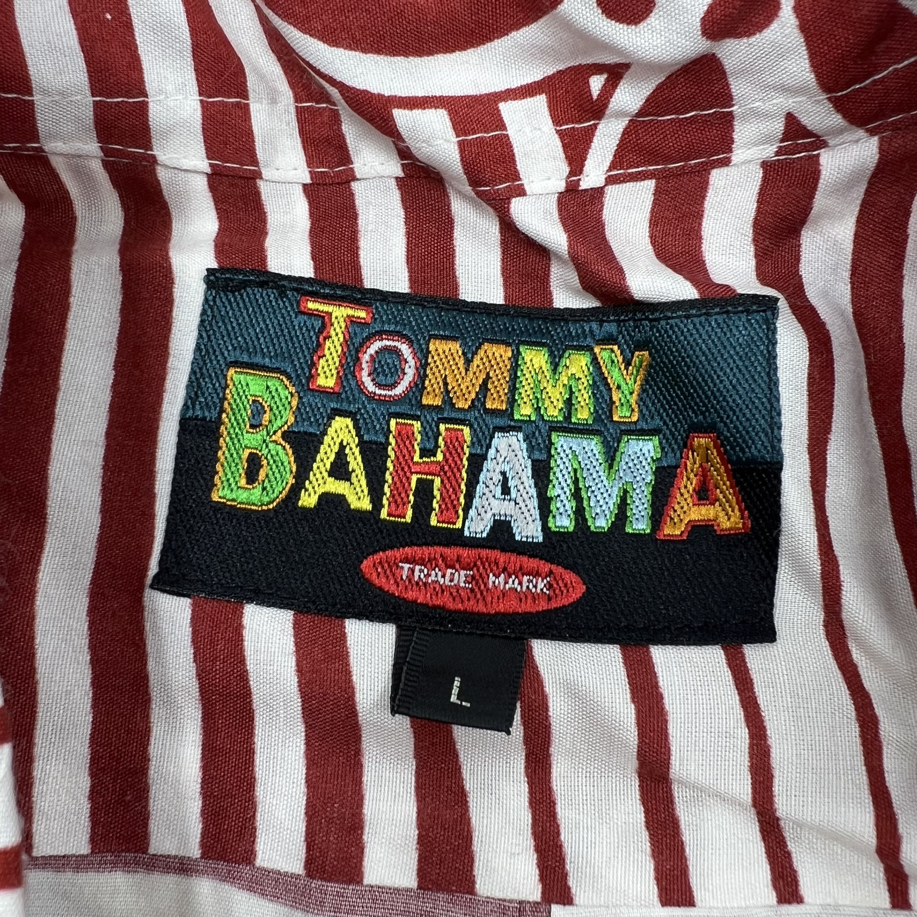 Vintage 90s Tommy Bahama Floral Stripe Hawaiian Camp Shirt Button Up Rayon Sz L