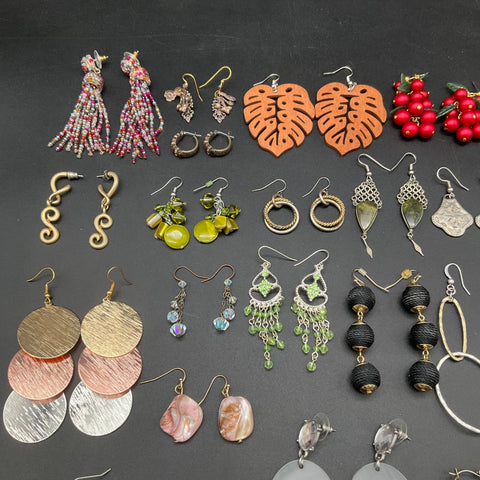 Vintage to Modern Costume Earrings Jewelry Lot 35+ Pairs Hoops Dangles Boho