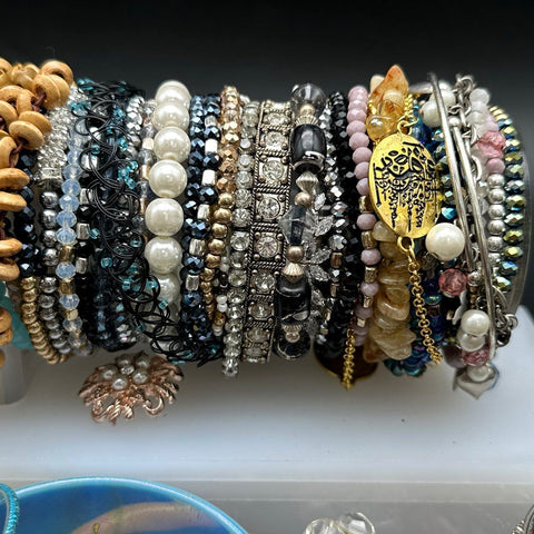 Vintage to Modern Costume Jewelry Bracelet Lot 40+ Pc Beaded Cuffs Bangles