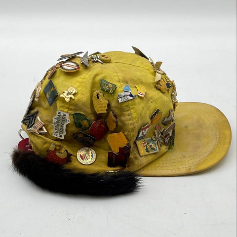 Vintage 80s Langenberg Yellow Snapback Hat Souvenir Traveler Pin Collection Sz L