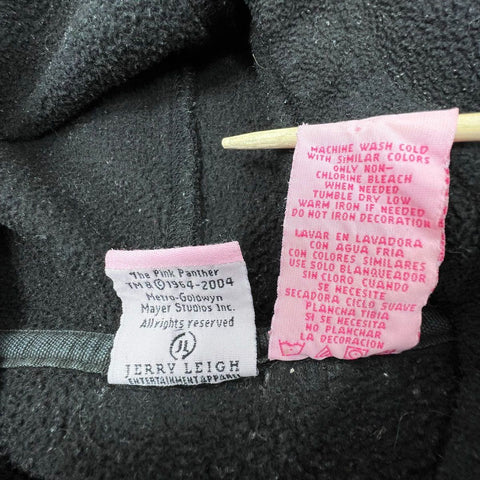 Vintage Y2K Pink Panther Women's Fleece Hoodie Black Embroidered Pullover XL