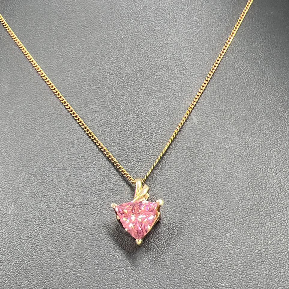14K Yellow Gold Pink Crystal Pendant on GF Chain Necklace 8.2g