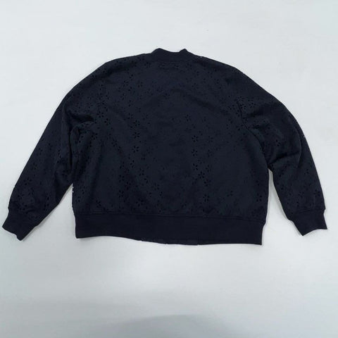 Lane Bryant Women's Navy Blue Floral Eyelet Cutout Bomber Jacket Size 18 NWT