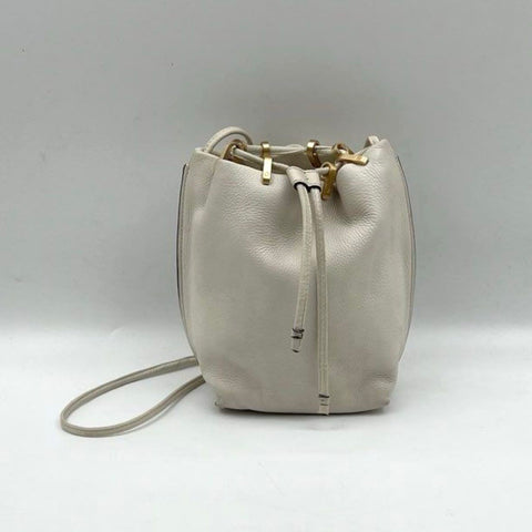 Rag & Bone White Pebbled Leather Drawstring Bucket Crossbody Bag Gold Hardware