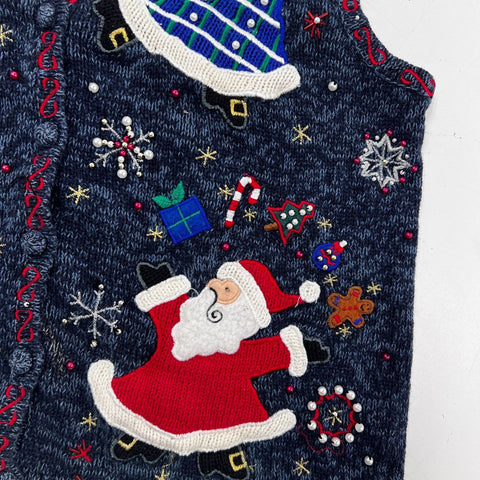 Vintage 90s Designers Studio Originals Women's Christmas Sweater Vest Navy Sz S