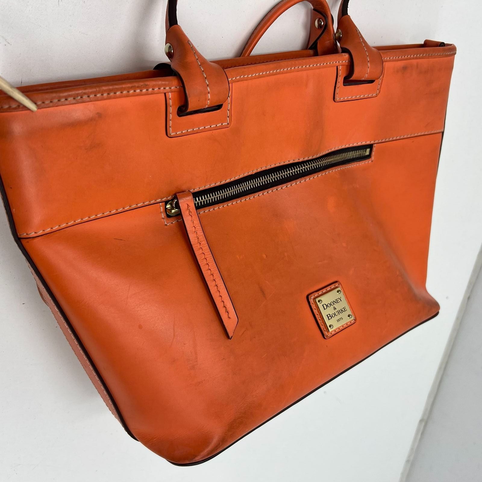 Dooney & Bourke Smooth Leather Small Shopper Tote Bag Orange Authenticated