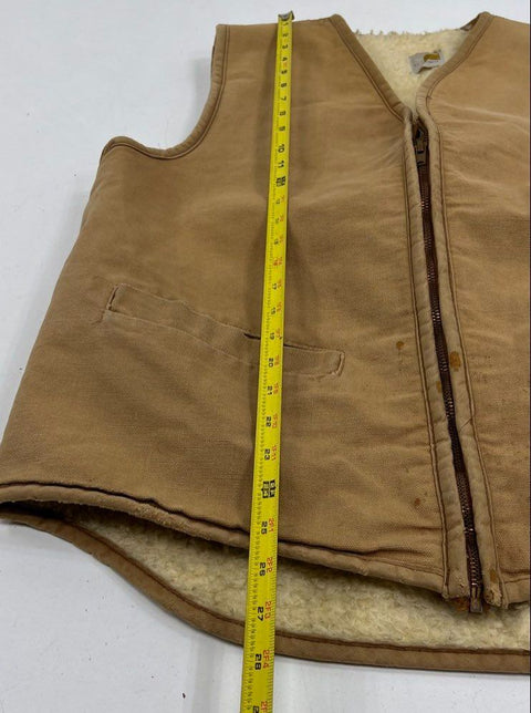 Vintage Carhartt Duck Canvas Sherpa Lined Zip Vest Tan Brown Men's Large Tall LT