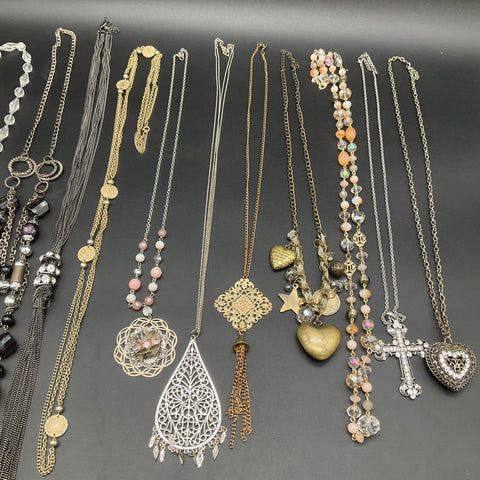 Vintage to Modern Costume Jewelry Lot of 11 Necklaces Pendants Cross Tassel