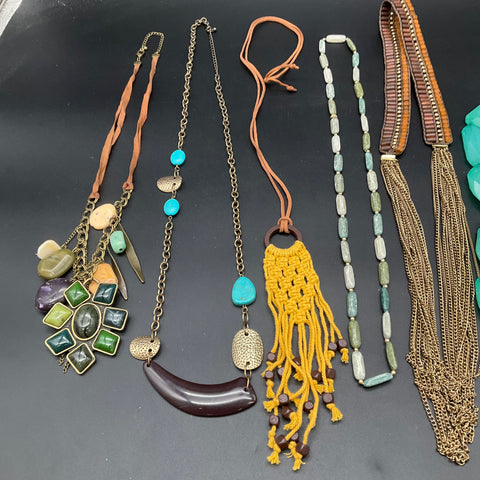 Boho Tribal Style Jewelry Lot of 8 Necklaces Tassel Wood Beaded Statement