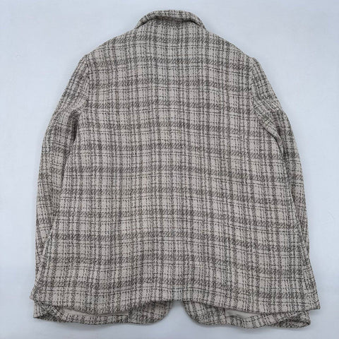 Bohme Women's Tweed Blazer Jacket Cream Brown Plaid Textured Size L