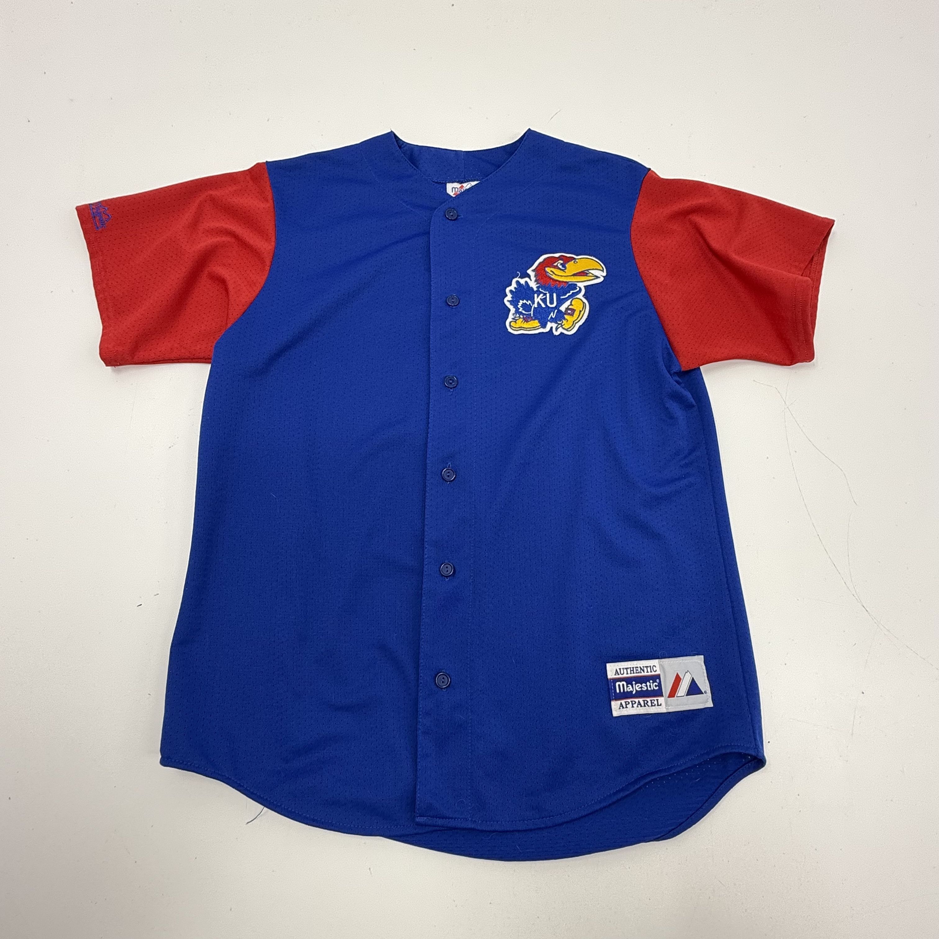 Vintage 90s Majestic Kansas Jayhawks NCAA Baseball Jersey Made in USA Sz M