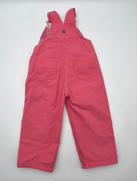 Carhartt Girls Pink Flannel Lined Duck Canvas Overalls Size 2T