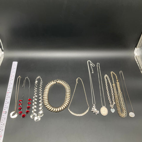 Vintage to Modern Costume Jewelry Lot of 10 Necklaces Rhinestone Silver Gold