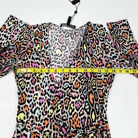 BCBGMAXAZRIA Women's Adele Wrap Dress Multicolor Leopard Print NWT Sz XXS