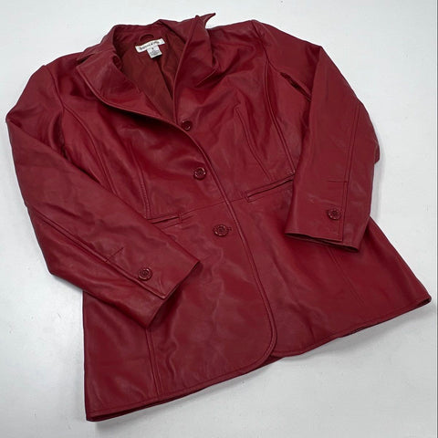 Preston & York Women's Red Genuine Lamb Skin Leather Blazer Jacket Sz M