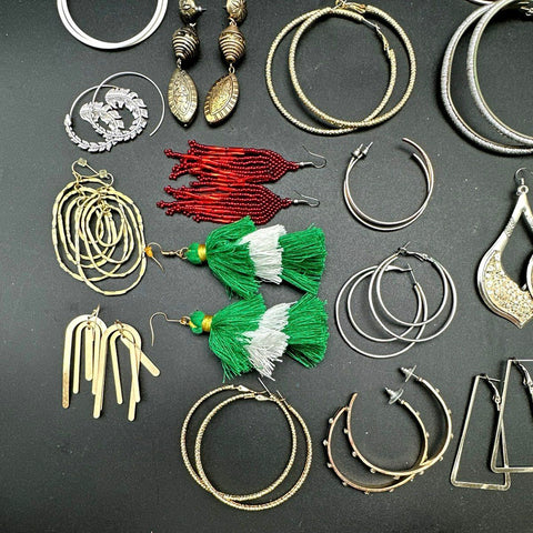 Vintage to Modern Costume Earring Lot 35+ Pairs Hoops Tassels Boho Beaded