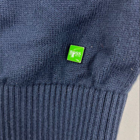 Boss Hugo Boss Men's 1/4 Zip Pullover Sweater Navy Blue Colorblock Cotton M