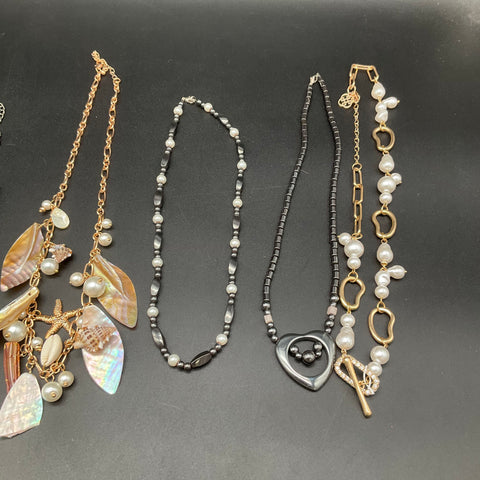 Coastal Boho Fashion Jewelry Lot of 10 Necklaces Shell Bib Beaded Faux Pearl