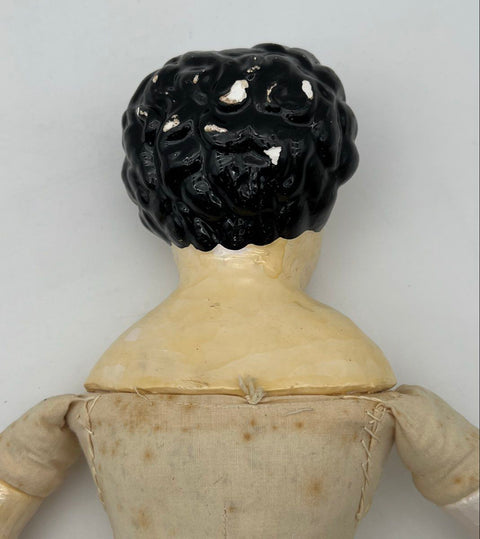 Antique China Head Doll 19 Inch Porcelain Cloth Body Painted Face Broken Foot