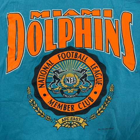 Vintage 1993 Miami Dolphins NFL Member Club T-Shirt Single Stitch Nutmeg XL