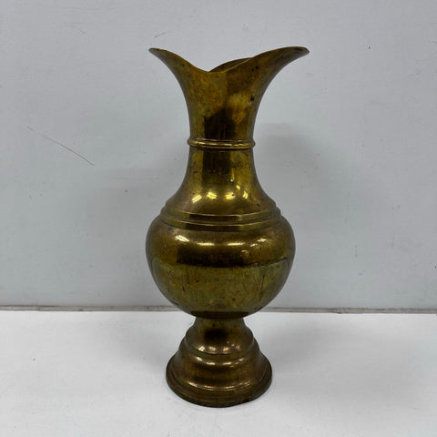 Vintage Large Brass Vase Scalloped Rim Flared Neck Made in India 20 Inch