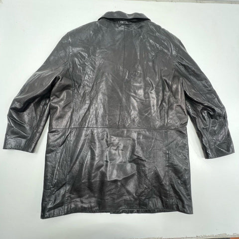 Vintage 90s Wilsons Leather Pelle Studio Trench Coat Jacket Black Sz XXL