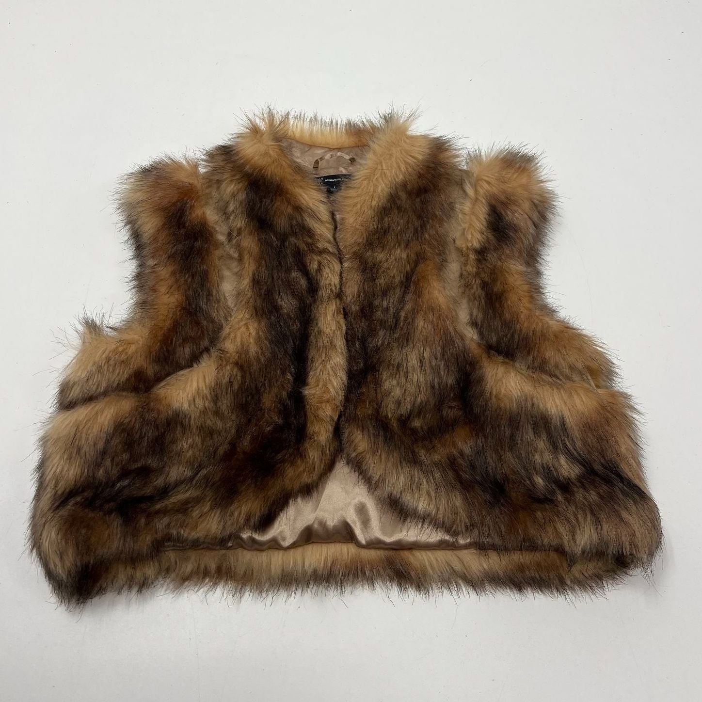 INC International Concepts Faux Fur Shaggy Open Front Vest Jacket Women's Size L