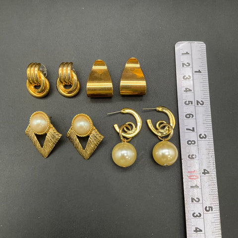 Vintage Gold Tone Faux Pearl Costume Jewelry Lot Necklaces Earrings