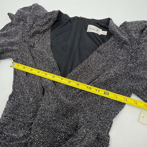 Eliza J Women's NWT Puff Sleeve Metallic Faux Wrap Cocktail Dress Black Silver 6