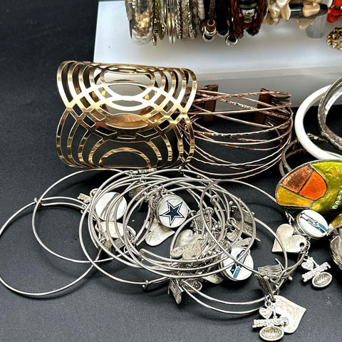Mixed Bracelet Jewelry Lot of 40+ Vintage to Modern Bangles Cuffs Beaded Sports