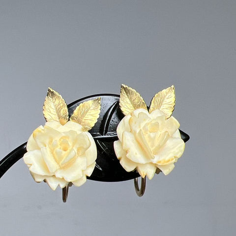 Vintage Krementz Gold Filled White Flower Screw Back Earrings