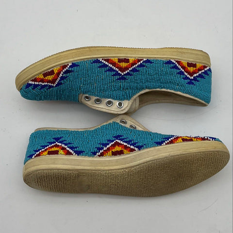 Vintage 70s Famolare Beaded Southwestern Geometric Low Top Shoes Size 8.5