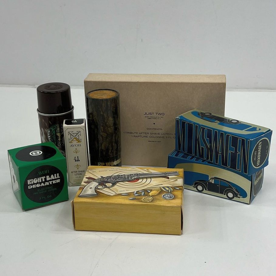 Collectible Vintage Avon Men's Pre & After Shave Lot Volkswagen 8 Ball Glass