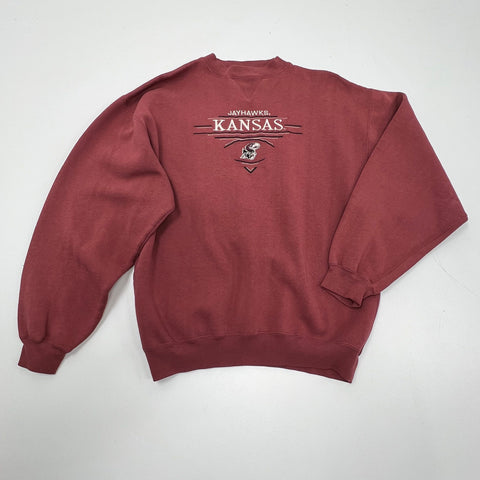 Vintage 90s Kansas Jayhawks Embroidered NCAA College Crewneck Sweatshirt Red