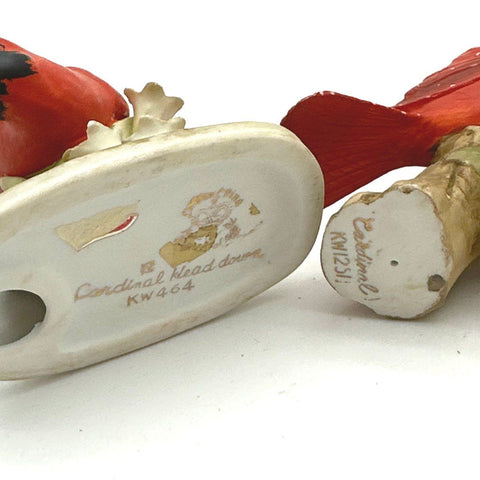 Vintage Lefton Cardinal Figurine Lot Ceramic Red Birds 3 Pieces KW123 KW464 5374