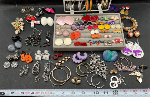 Vintage and Modern Costume Jewelry Earring Lot of 60+ Pairs Hoops Studs Dangle