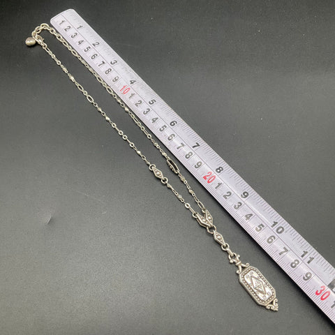 Brighton Silver Tone Scroll Etched Heart Pendant Necklace Ornate Mixed Link